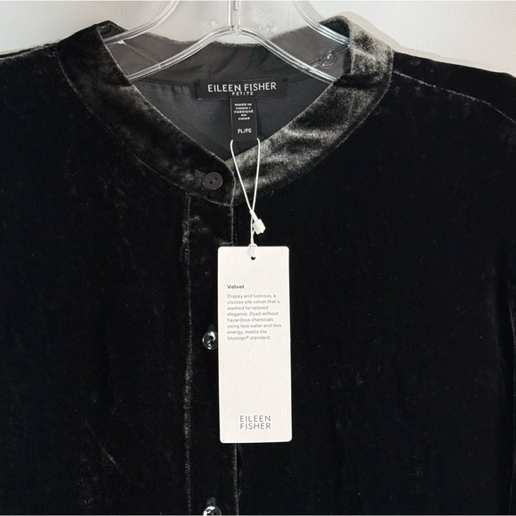 NWT Eileen Fisher Mandarin Collar Long Shirt Silk Ivy Crushed Velvet PL Petite L - Picture 7 of 16